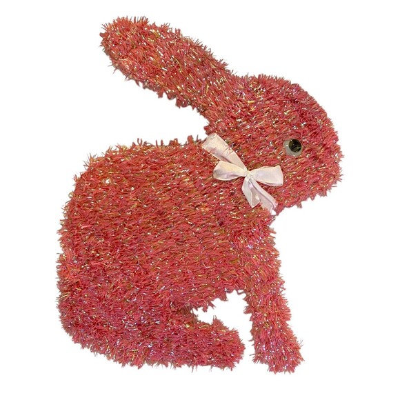 Happy Easter Bunny Rabbit Shimmer Tinsel Frame 18” Decor Set Of 3 - Picture 3 of 7